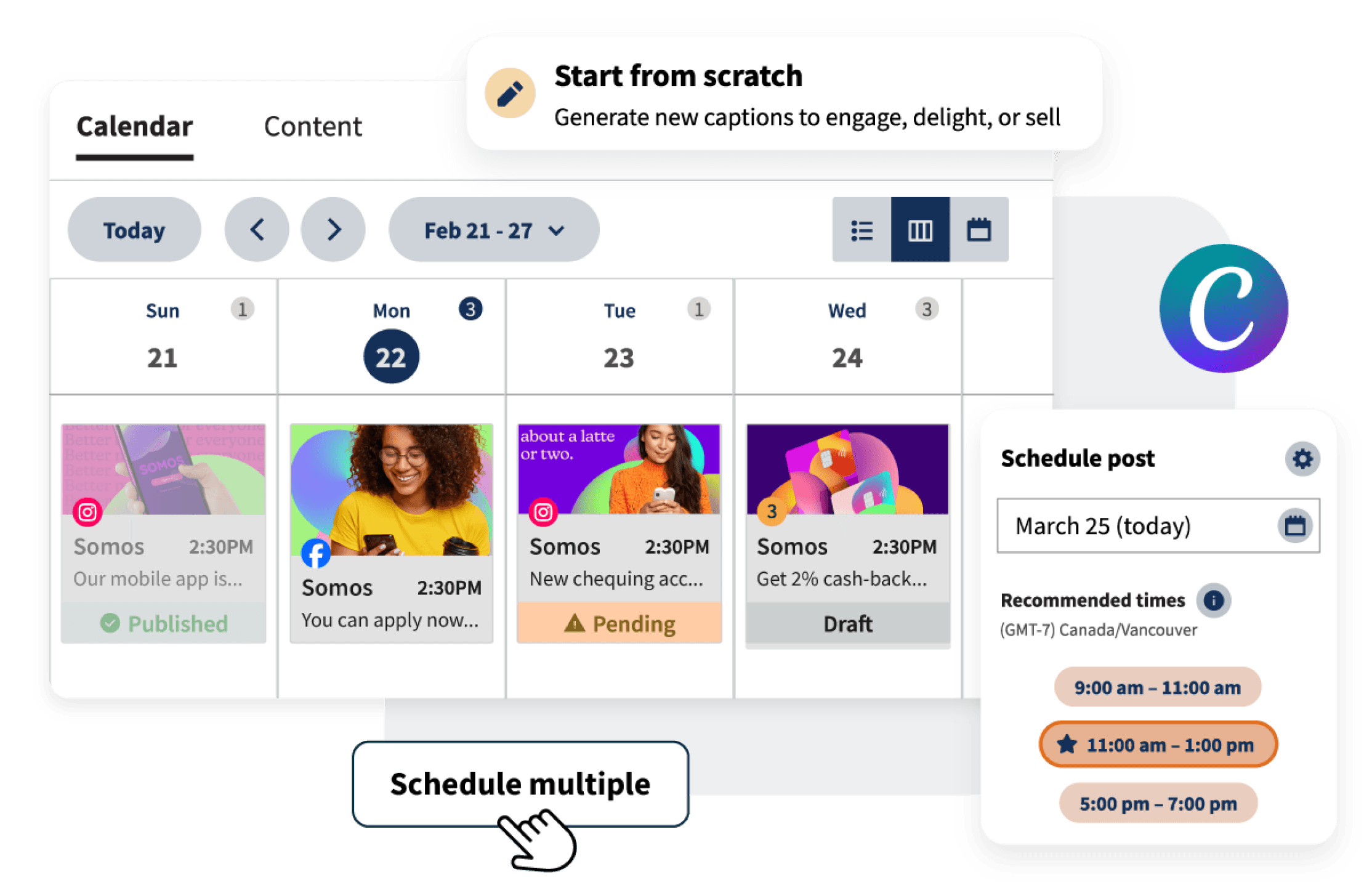 Hootsuite content calendar and best time to post tools