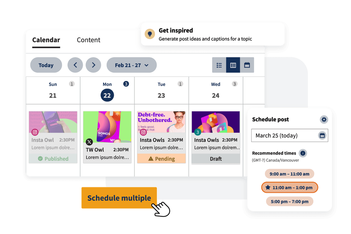 Captures d'écran des outils de calendrier et de planification.