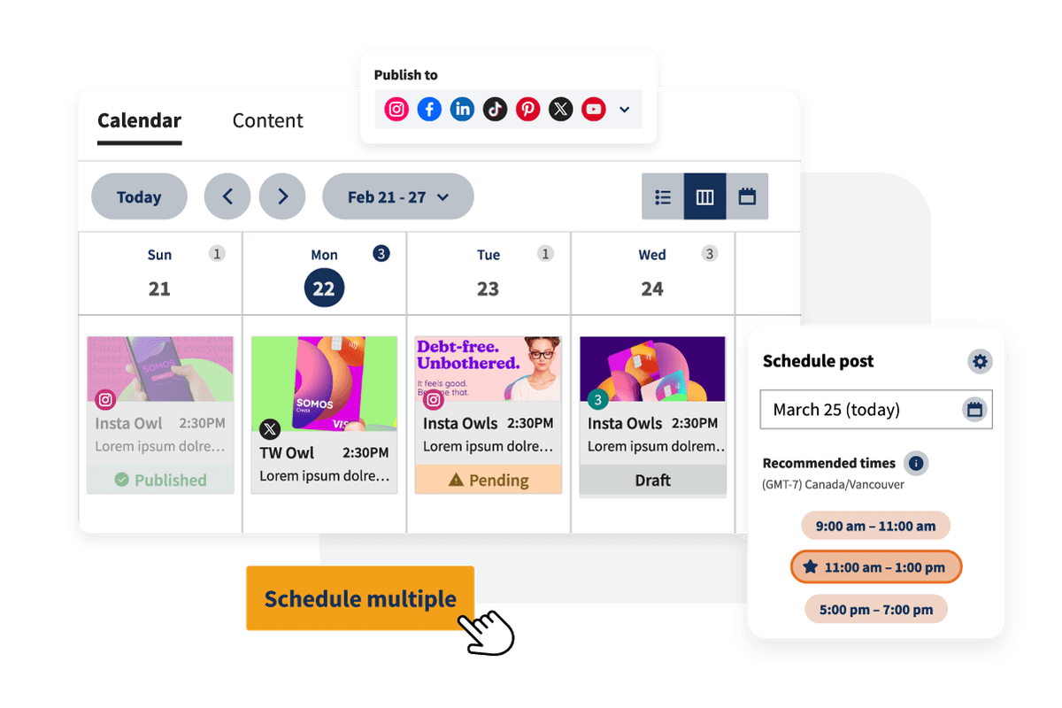 Example of Hootsuite calendar/scheduler in action.