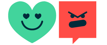ícone de coração e bolha de conversa com rostos.