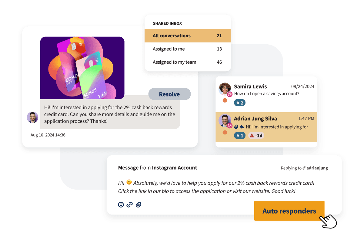 Screenshot-Beispiele des gemeinsamen Posteingangs und der Einstellung eines Auto-Responders.