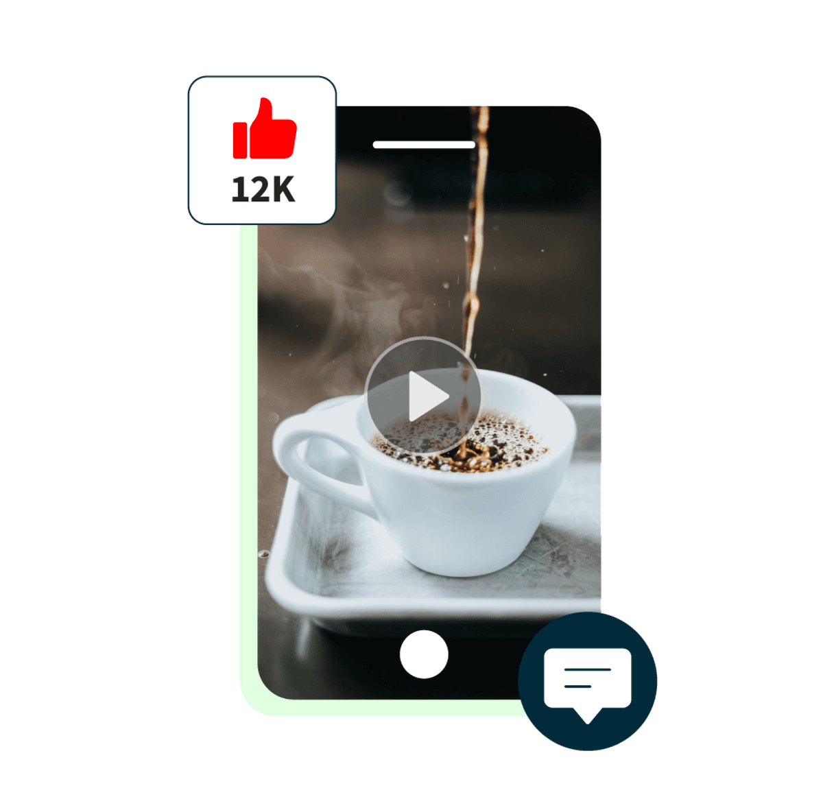 miniature vidéo youtube d'un café en train d'être versé, accompagnée d'un pop-up de 12 000 likes
