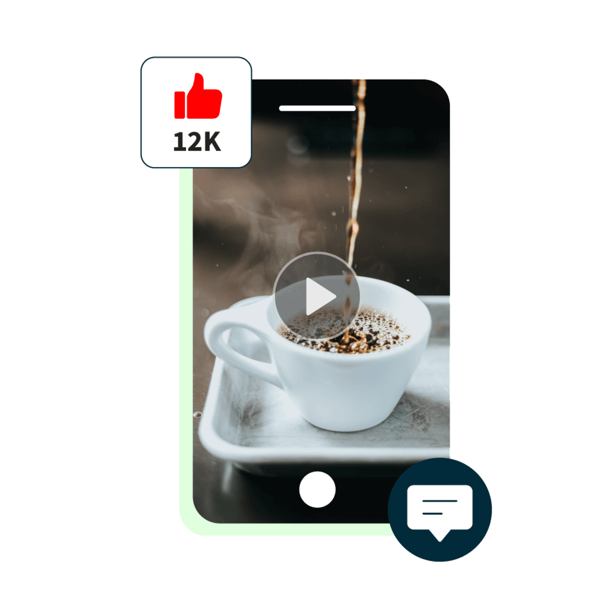 miniature vidéo youtube d'un café en train d'être versé, accompagnée d'un pop-up de 12 000 likes