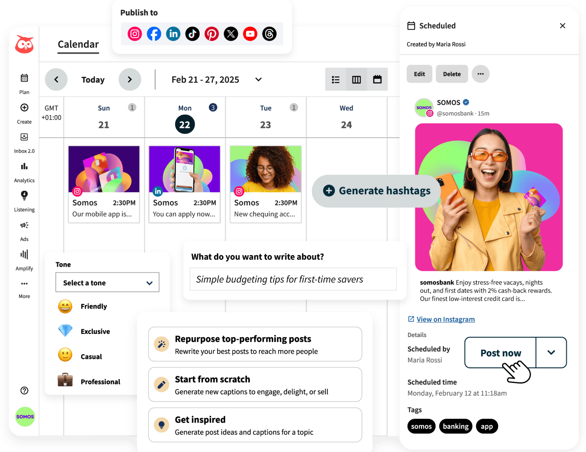 Tableau de bord Hootsuite avec fonctionnalités d’automatisation