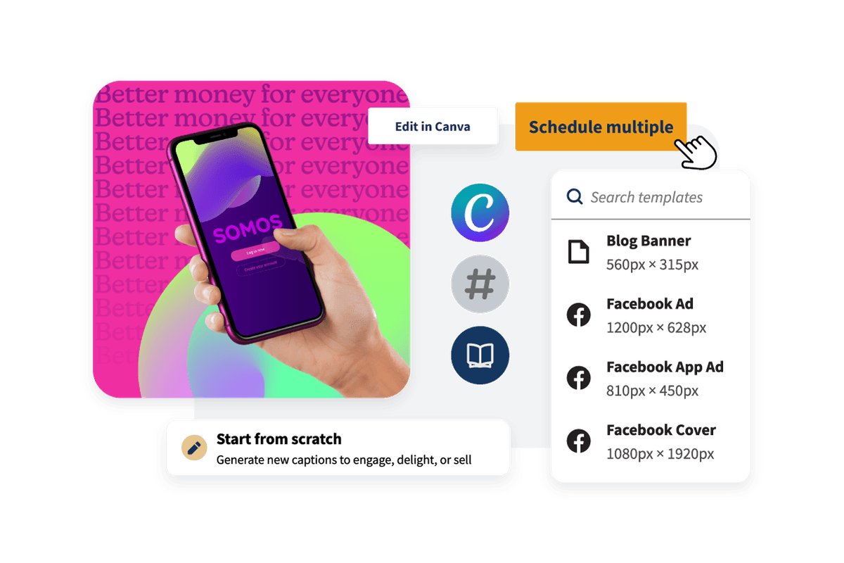 Liste einiger der integrierten Canva-Vorlagen, wie „Blog-Banner“ und „Facebook-Anzeige“.