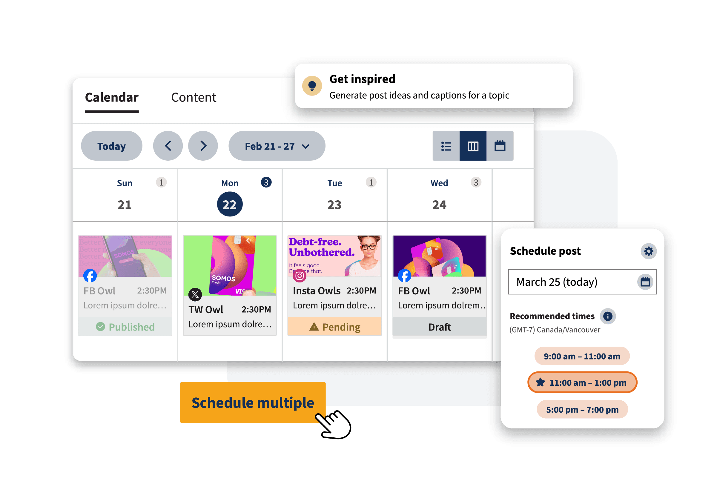 Painel de publicações do Facebook na Hootsuite