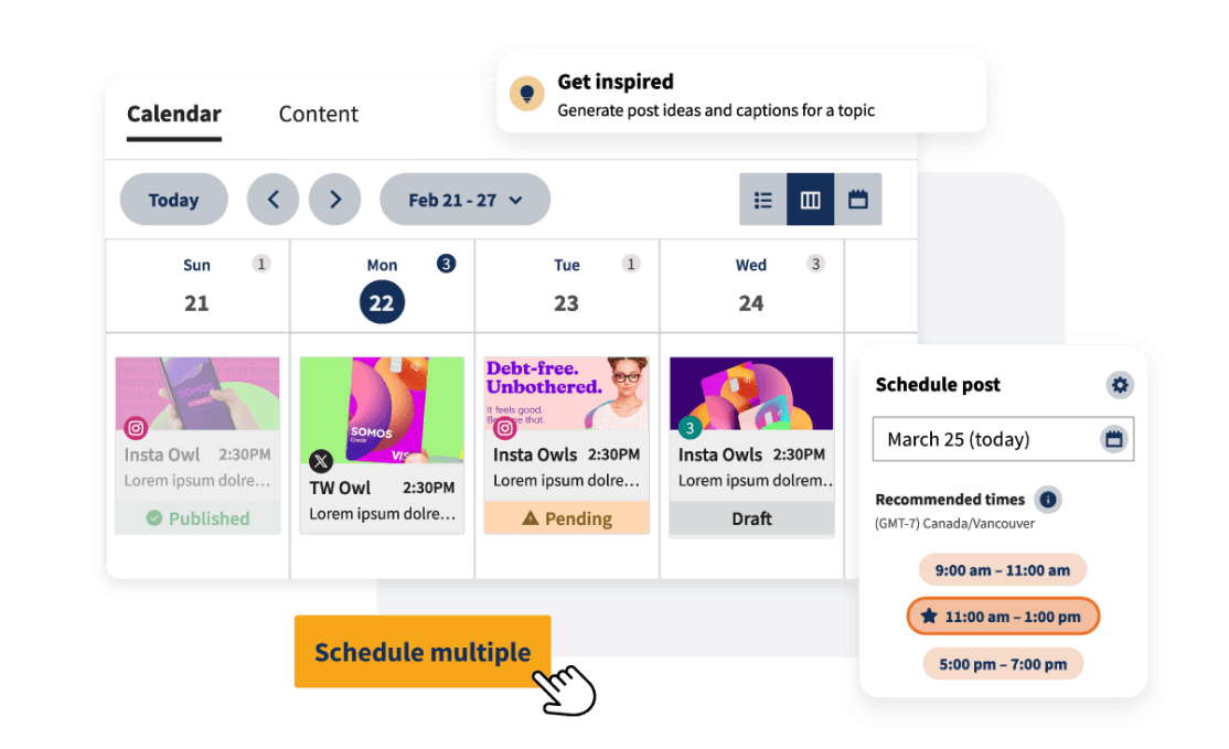 Calendário de conteúdo da Hootsuite
